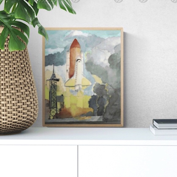 Rocket nasa spaceship art print for kids bedroom - Picture 1 of 2